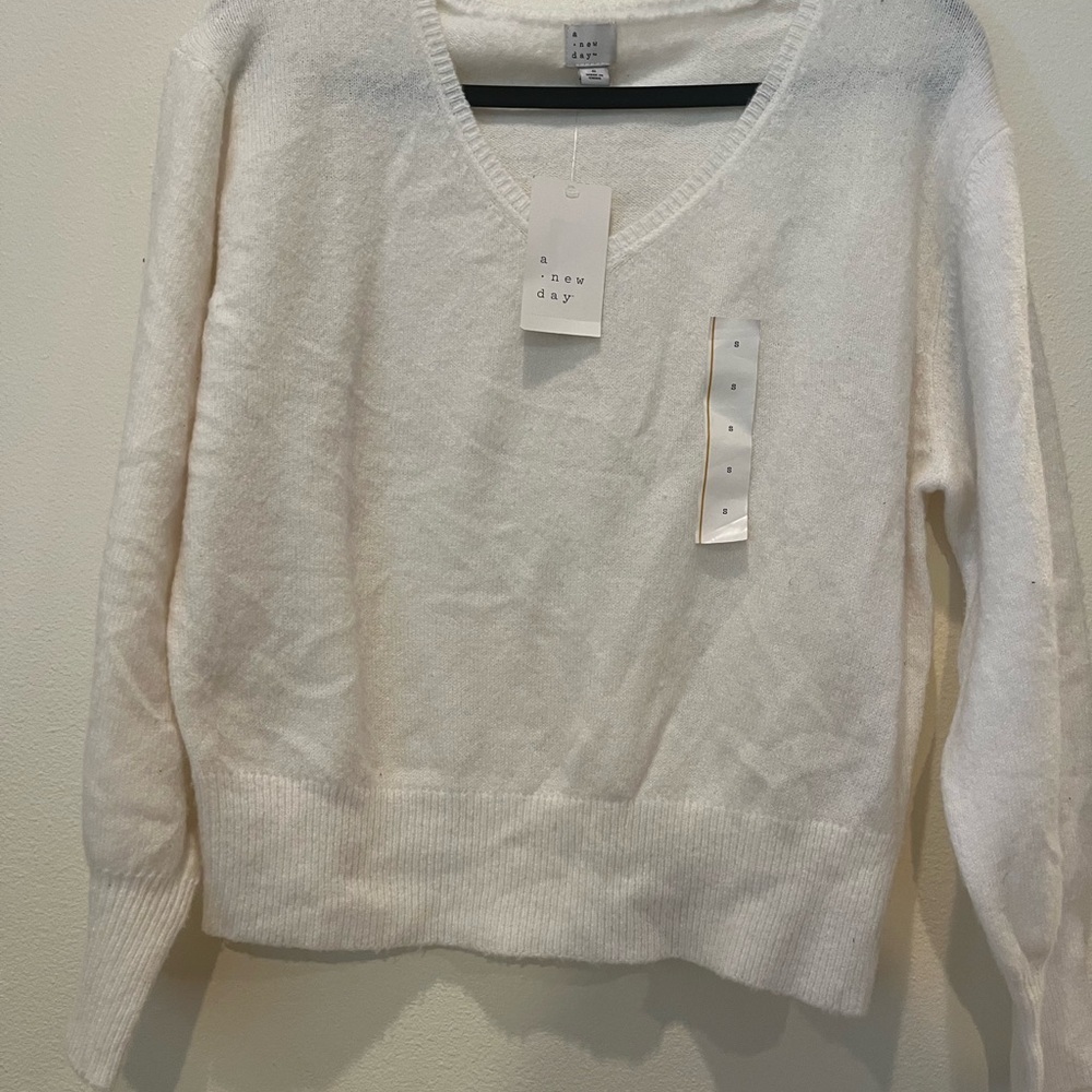 A New Day Cream V-Neck Sweater Soft Knit